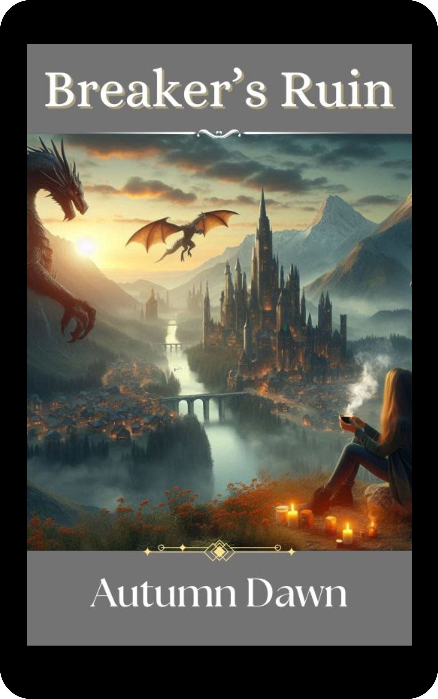 Ebook cover of Breaker’s Ruin by Autumn Dawn. Depicts a fantasy landscape with otherworldly ruins and dramatic lighting—paranormal romance.