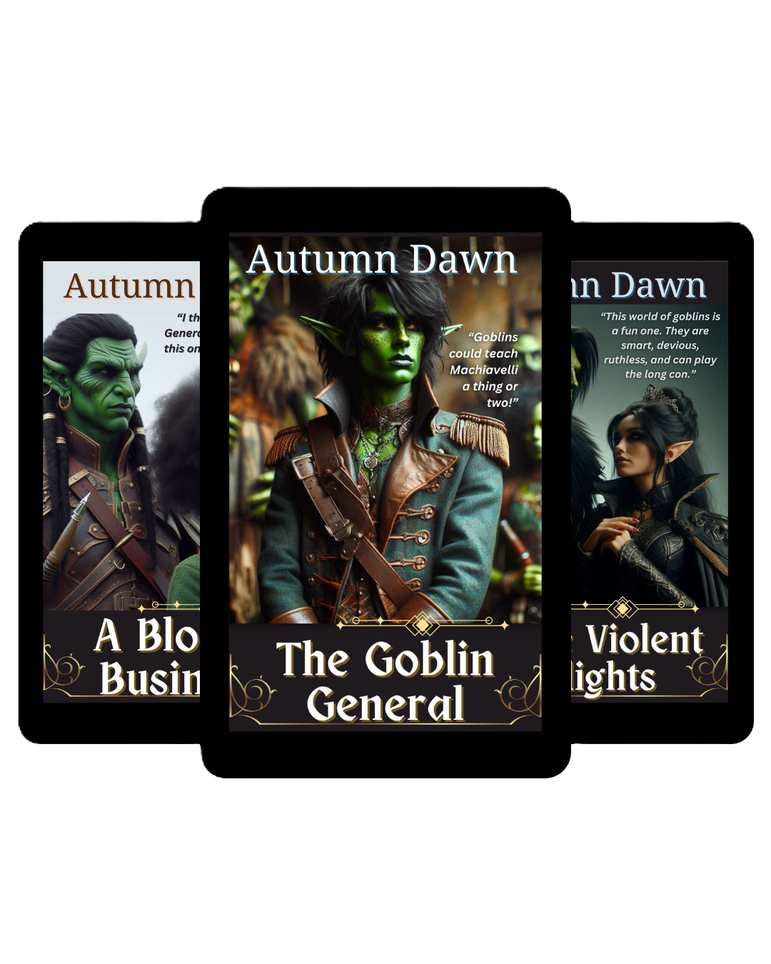 Digital cover for the Goblin Ebook Bundle by Autumn Dawn. Features dark fantasy tones, urban magic, and goblin iconography—fast-paced, romantic, and sharp-edged.