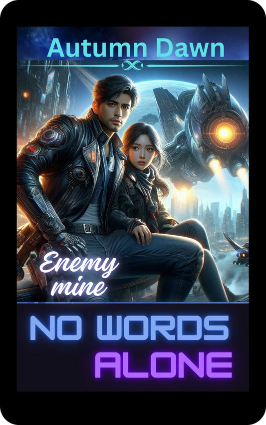 Ebook cover of “No Words Alone” by Autumn Dawn. A sci-fi romance featuring a marooned heroine, dangerous aliens, and survival-driven passion.